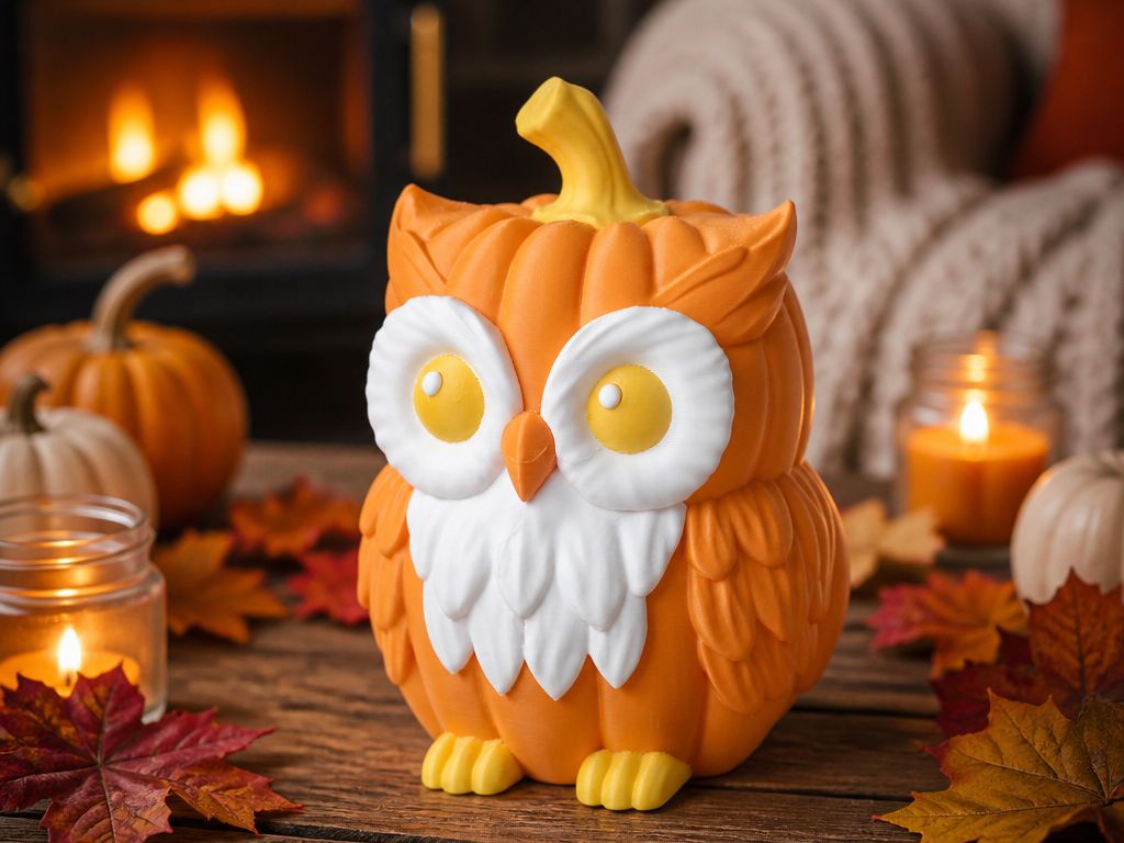 Yellow Profile Disc Cute Pumpkin Owl Figurine – Fall Decor - Sculturissimo3D | Nexprint ...