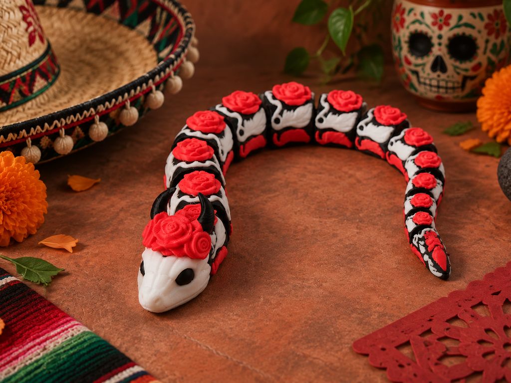 Rose Skull Snake Flexi Toy – Day of the Dead Fidget - Fleximania3D ...